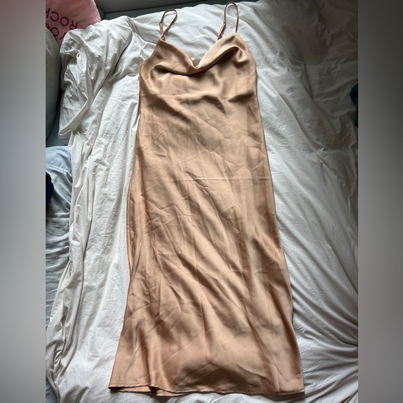 Hidden Label Satin-Like Champagne Slip Dress - Size S - Picture 1 of 5